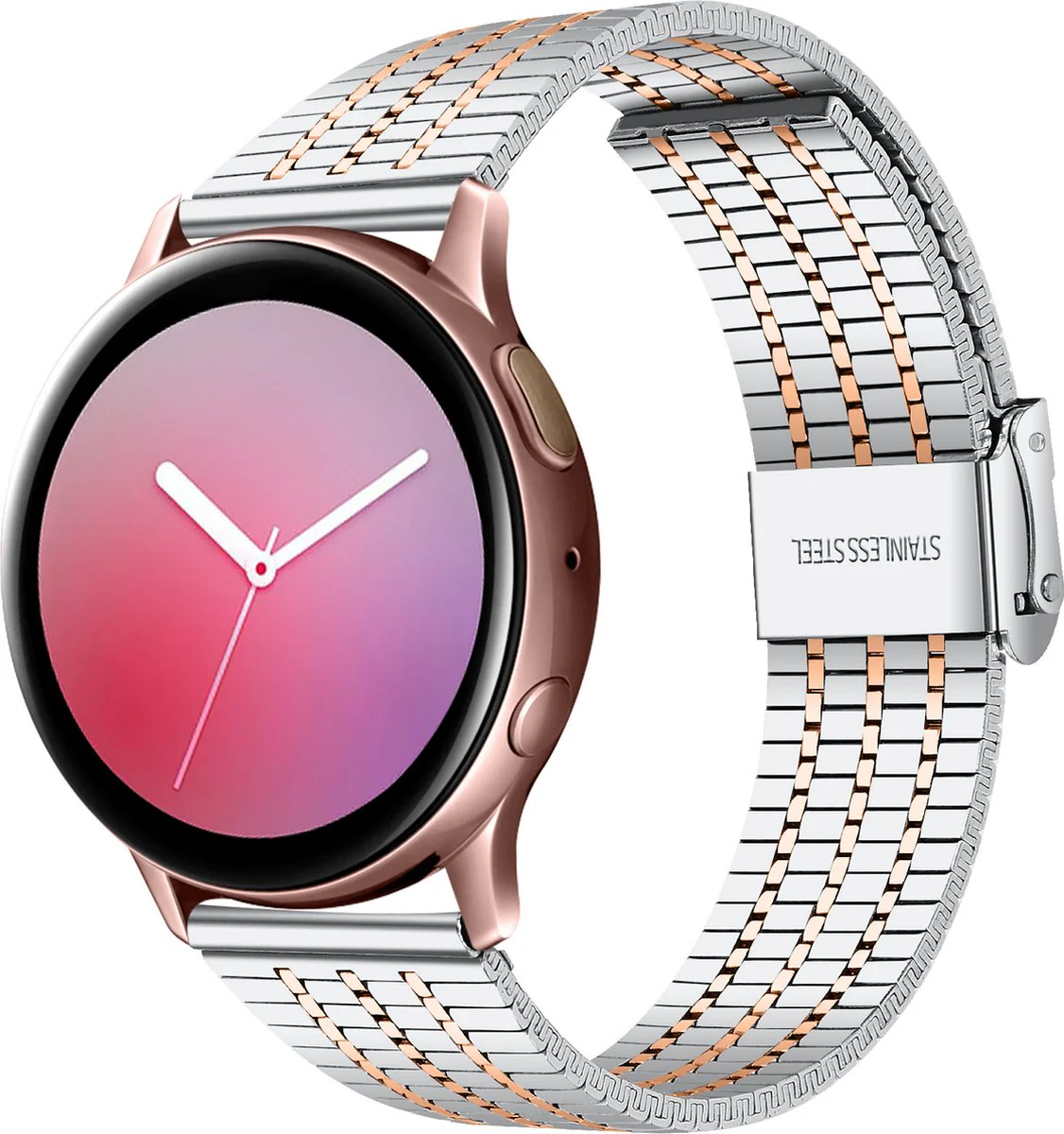 Miami Schakel Bandje 22mm - Zilver / Rose Gold