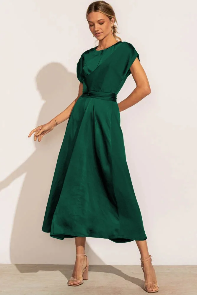 Dames Elegante Satijnen Zijden Midi Trouwjurk - Evangeline - Afbeelding 3