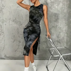 Dames stropdas geverfd Midi Bodycon Jurk- Vanessa