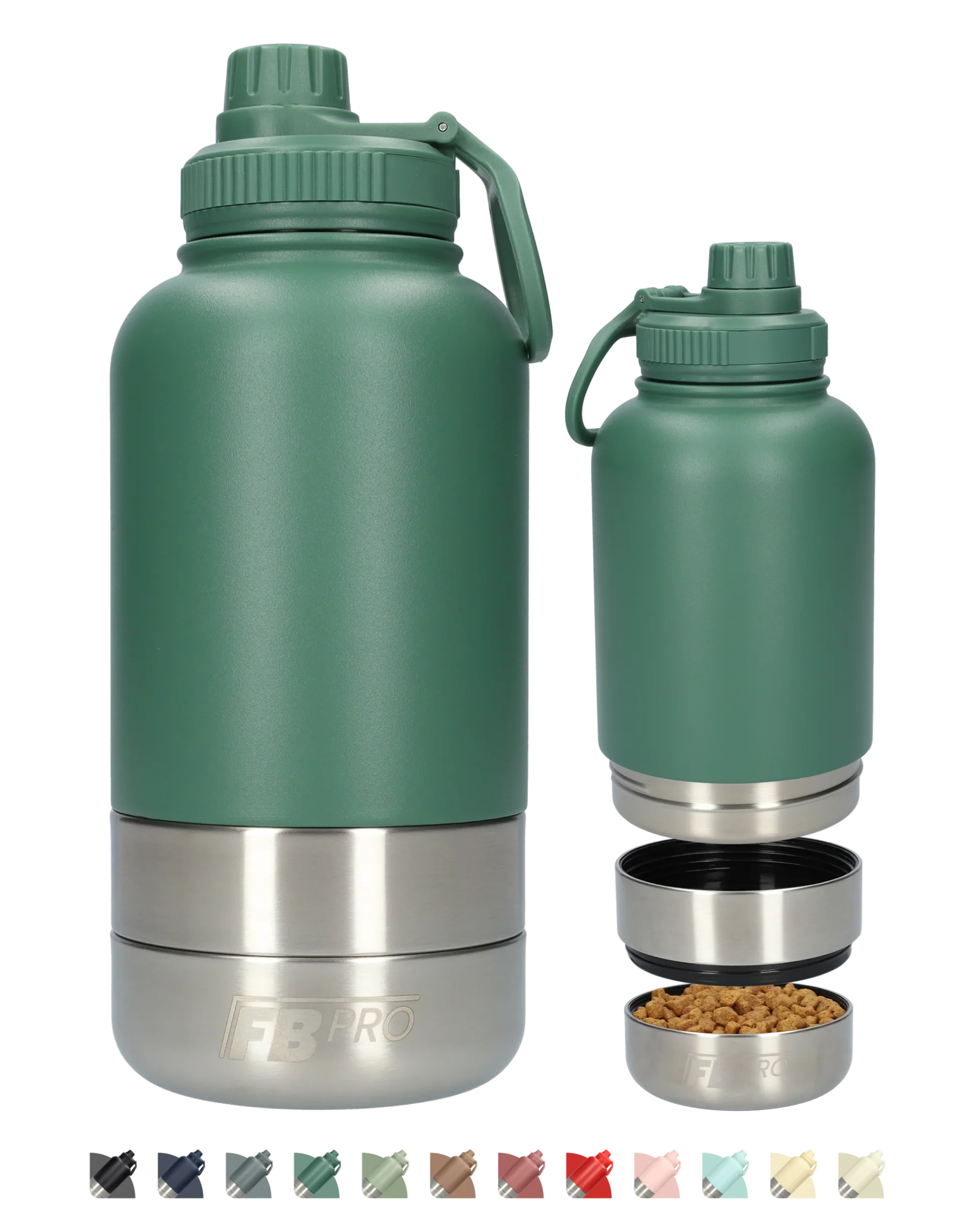 Honden drinkfles met voerbakken - RVS Fles - Lekbestendige dop - BPA vrij - 1 Liter - Grijs