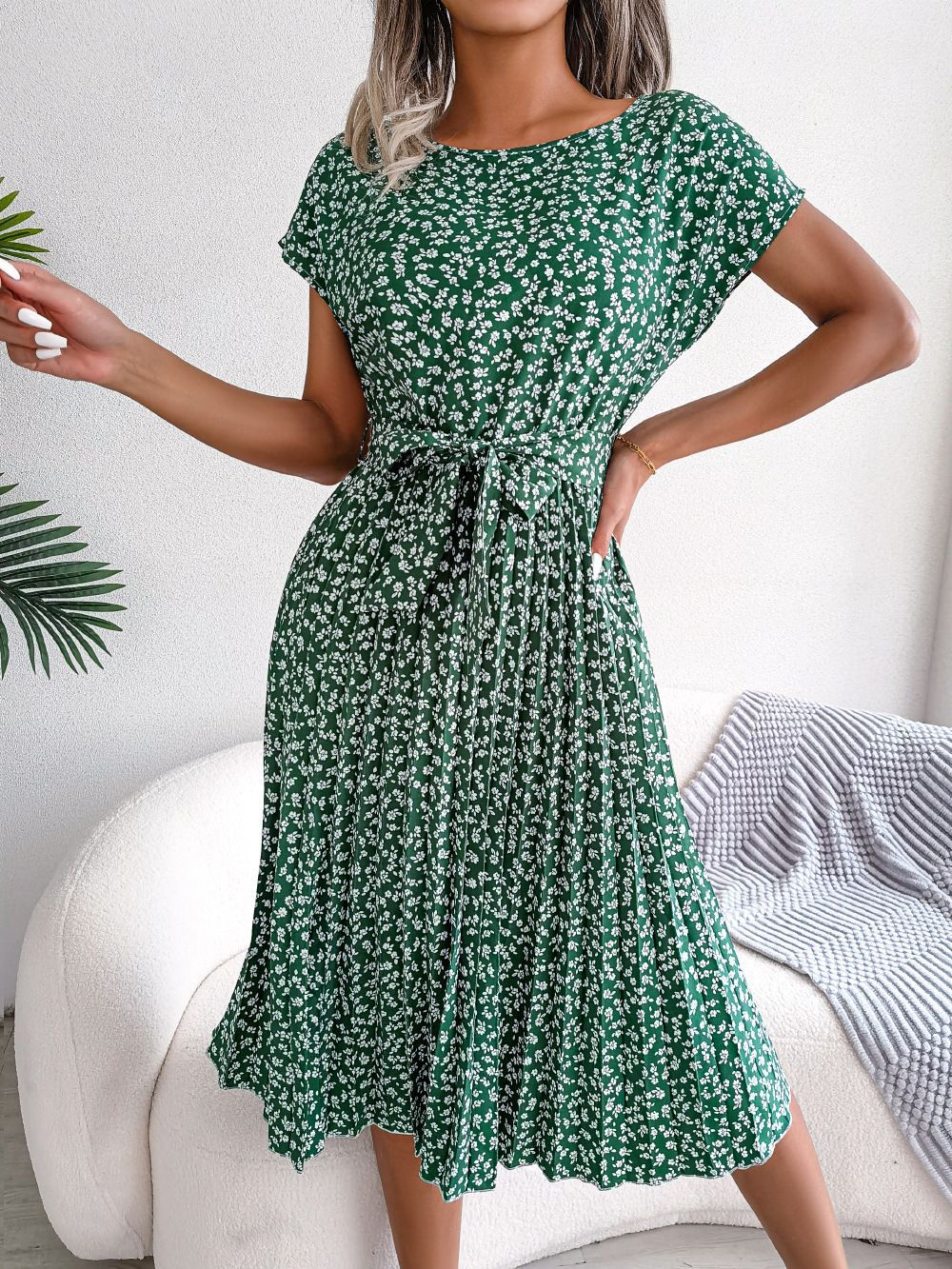 Vrouwen Elegante Bloemenjurk Korte Mouwen Midi Zomerjurk - Emma - Afbeelding 7