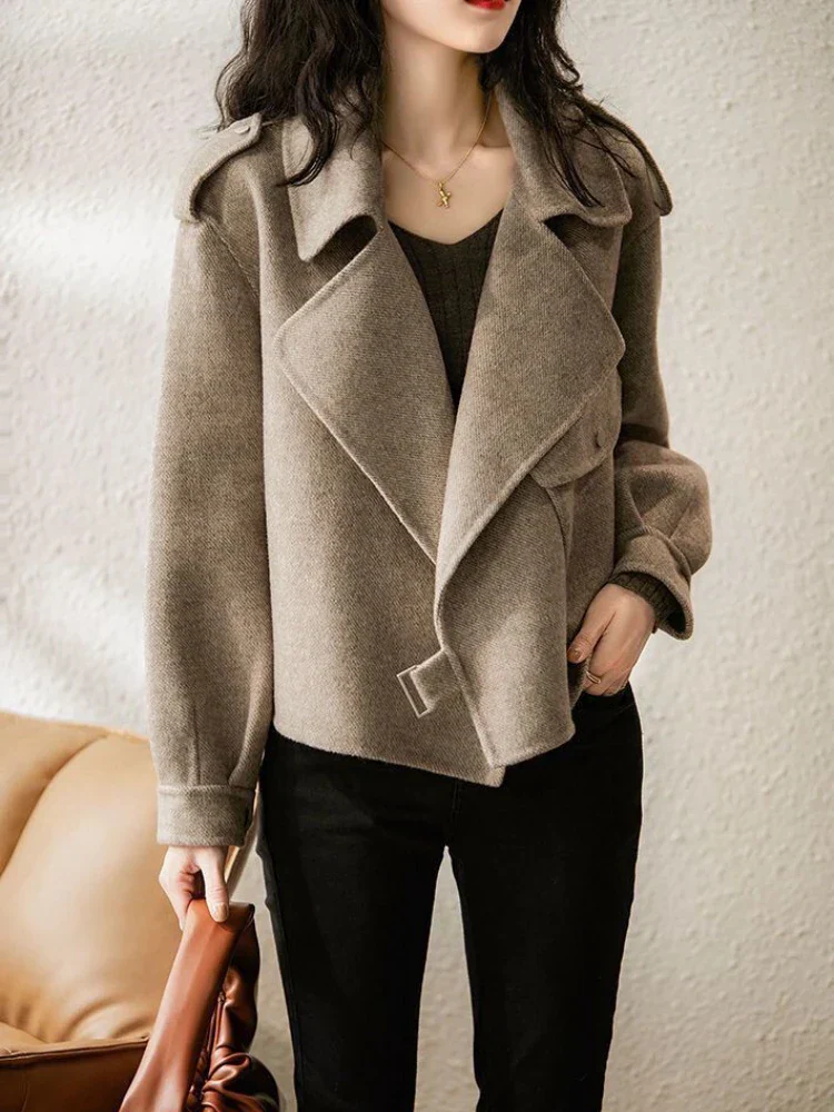 Lillian - elegante kraag naar beneden warme crêpe jas - Afbeelding 5
